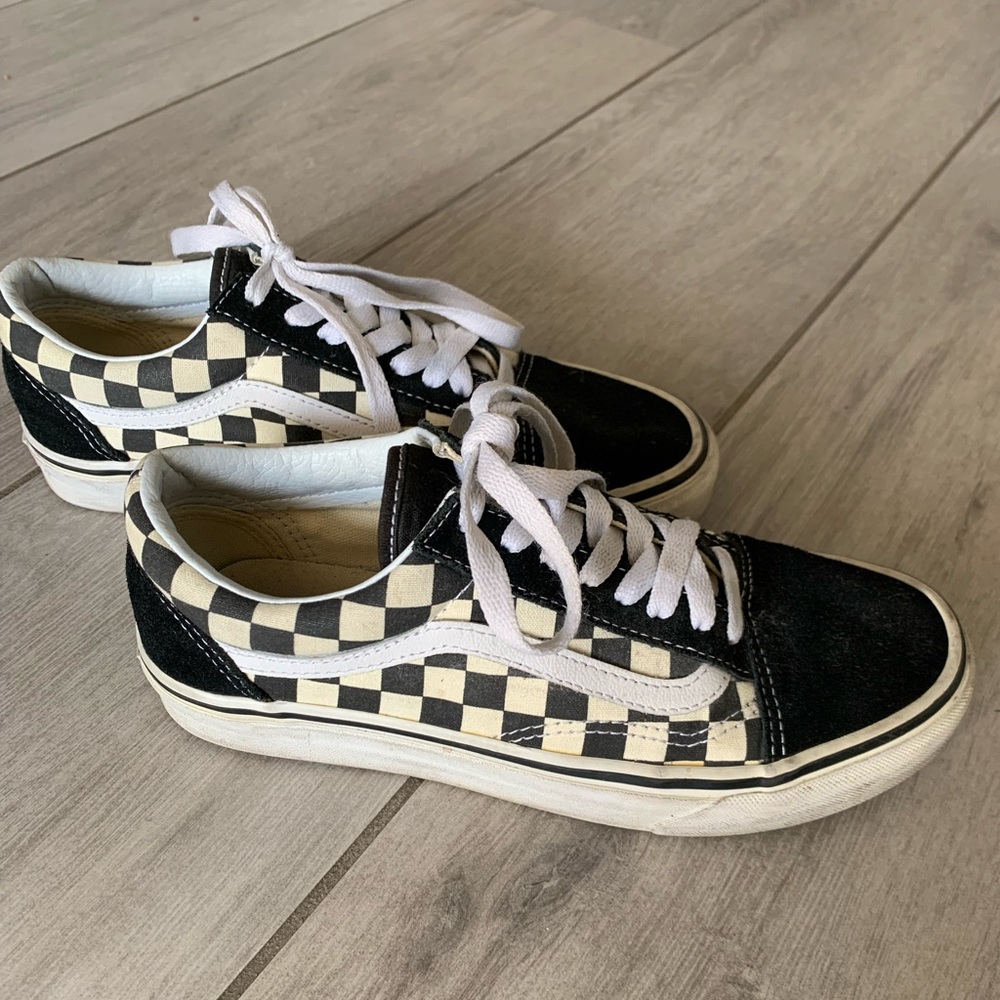 Black and white checkered vans. Woman size 8.